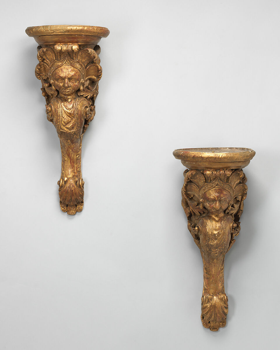 Pair of brackets, Carved wood and gilt-gesso, British 