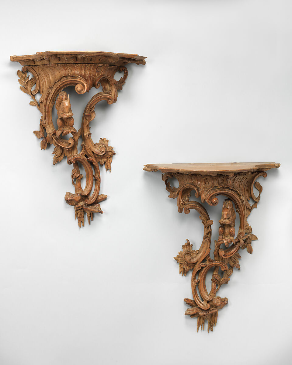 Pair of brackets, Stained softwood, British 