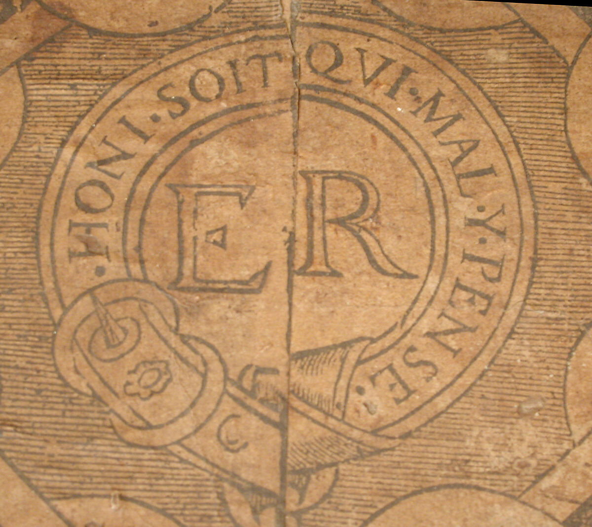 Document box, Walnut and other woods, iron, block printed paper, British