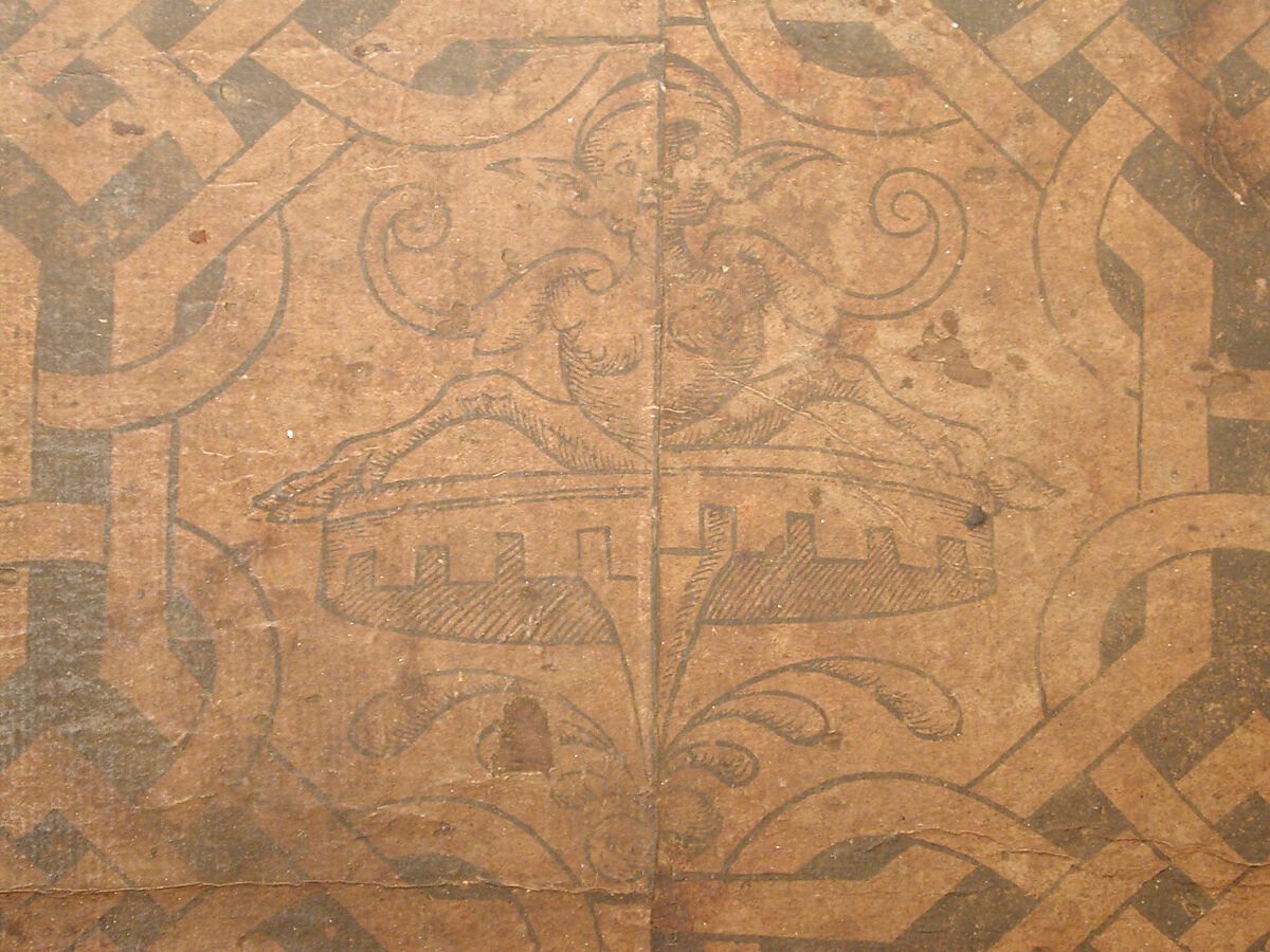 Document box, Walnut and other woods, iron, block printed paper, British