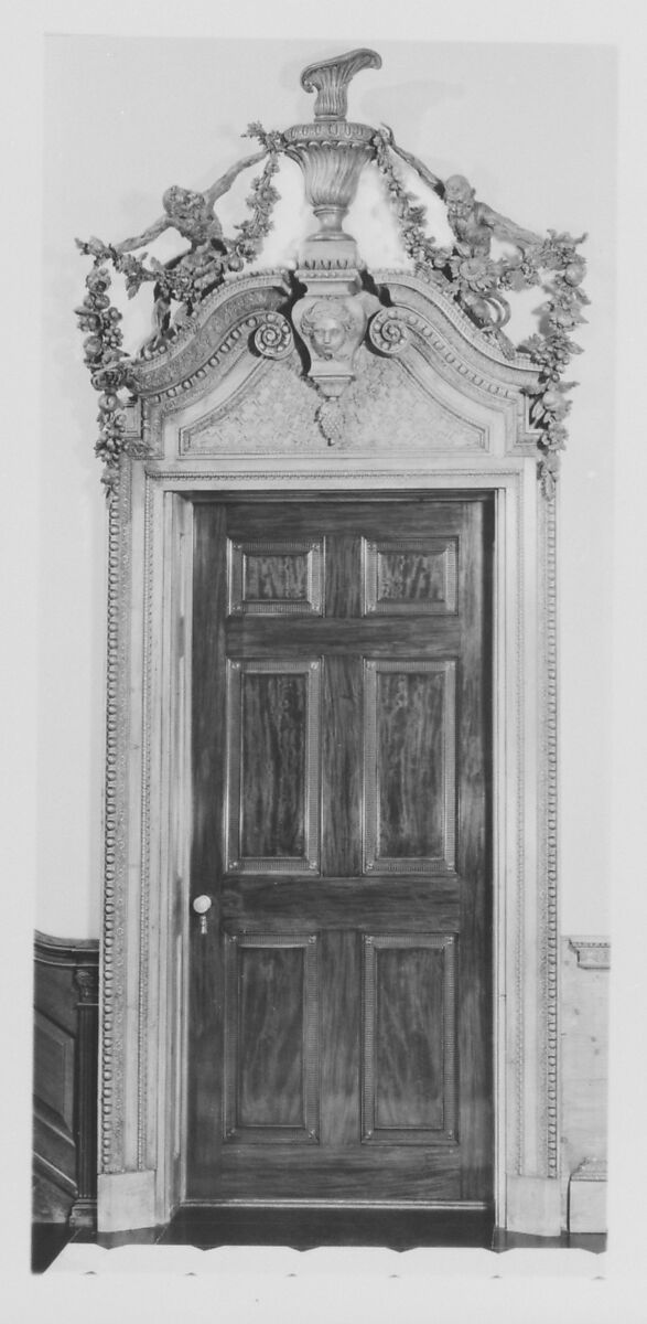 Doorcase for the Great Drawing Room of Norfolk House, Saint James's Square, London, After a design by Giovanni Battista Borra (Italian (Turin), 1713–1770), Mahogany and pine (carved, originally painted and gilded), British, London 