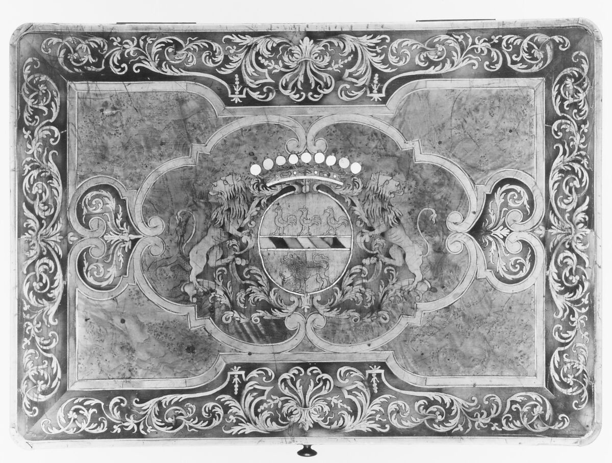 Box, Attributed to Pierre Hache (Grenoble, France, 1705–1776), Walnut, burr-walnut veneer and other woods, mother-of-pearl, ivory and wrought iron, French, Grenoble