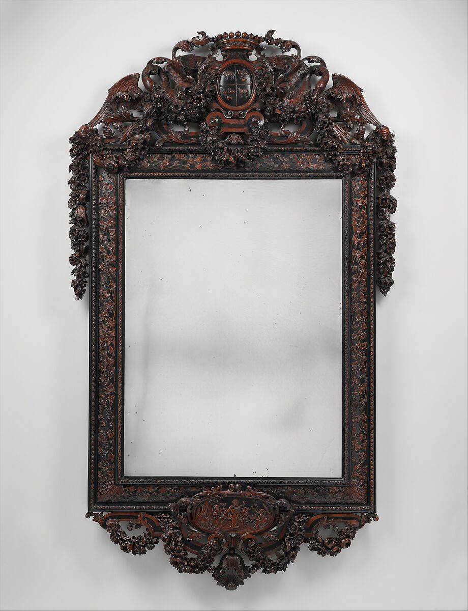 Mirror, Johannes Hannart (or Jan Hanat) (died 1709), Oak veneered with ebony; boxwood and ebonized boxwood; modern mirror glass, Dutch 