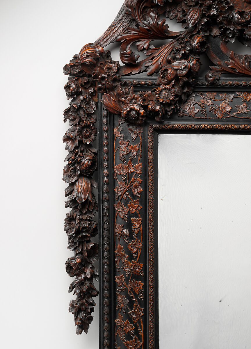 Mirror, Johannes Hannart (or Jan Hanat) (died 1709), Oak veneered with ebony; boxwood and ebonized boxwood; modern mirror glass, Dutch