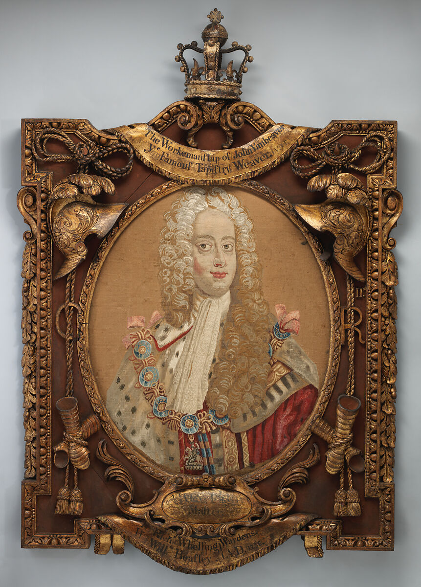 King George II (1683–1760), Woven under the direction of John van Beaver (active 1727–50), Wool, silk, carved and gilded wood (21-22 warps per inch, 9 per cm.), Irish, Dublin 