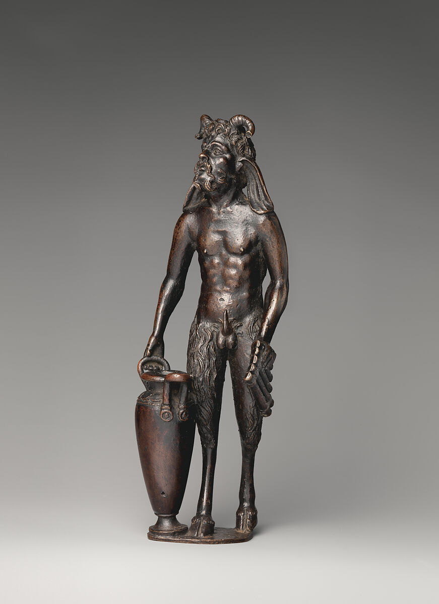 Satyr with vase (one of a pair), Andrea Briosco, called Riccio (Italian, Trent 1470–1532 Padua), Bronze, Italian, Padua 