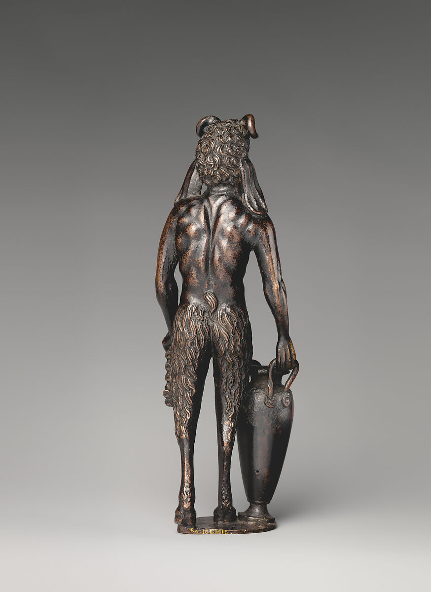 Satyr with vase (one of a pair), Andrea Briosco, called Riccio (Italian, Trent 1470–1532 Padua), Bronze, Italian, Padua