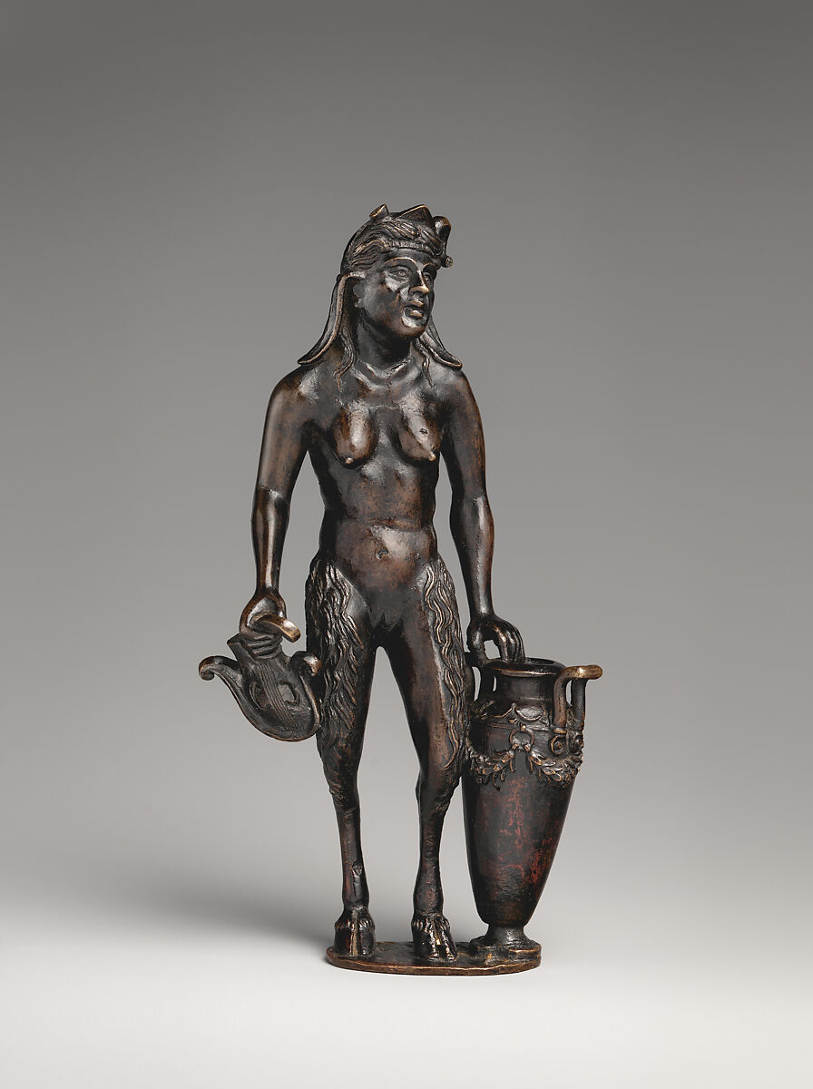 Satyress with vase (one of a pair), Andrea Briosco, called Riccio (Italian, Trent 1470–1532 Padua), Bronze, Italian, Padua 