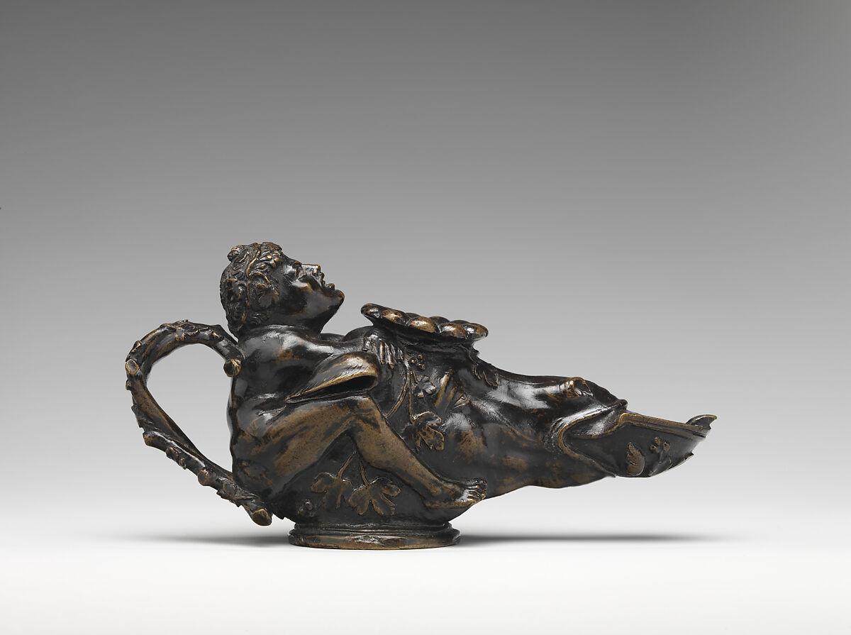 Oil lamp in the form of a dwarf on a donkey’s head, Manner of Andrea Briosco, called Riccio (Italian, Trent 1470–1532 Padua), Bronze, Northern Italian