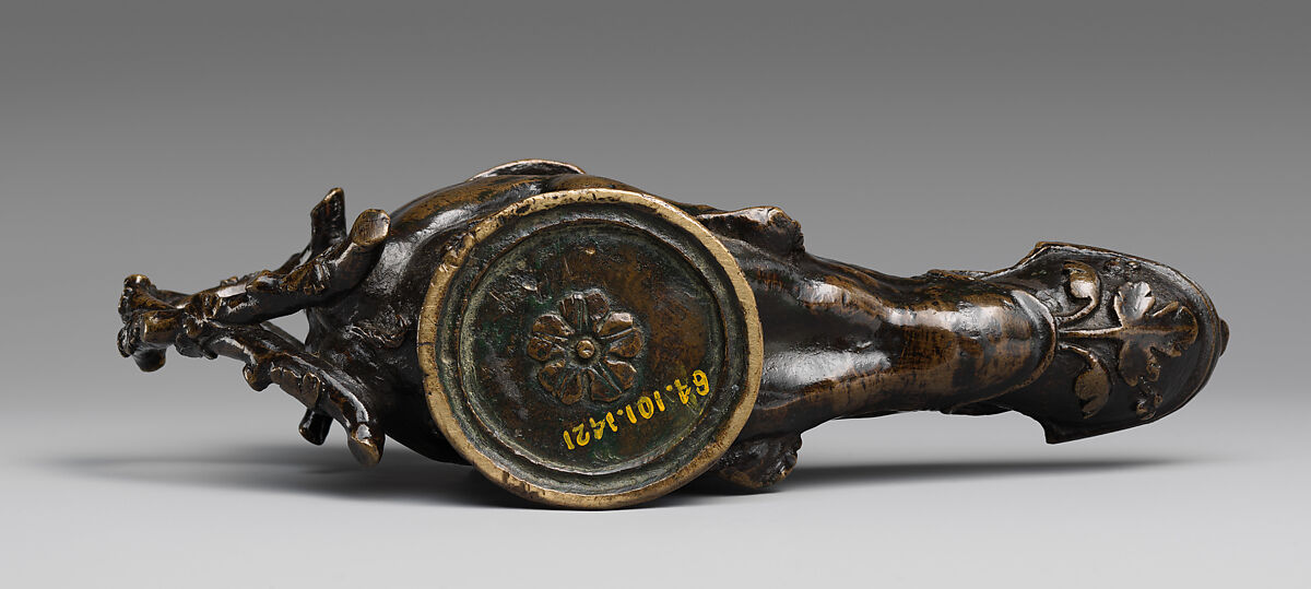 Oil lamp in the form of a dwarf on a donkey’s head, Manner of Andrea Briosco, called Riccio (Italian, Trent 1470–1532 Padua), Bronze, Northern Italian