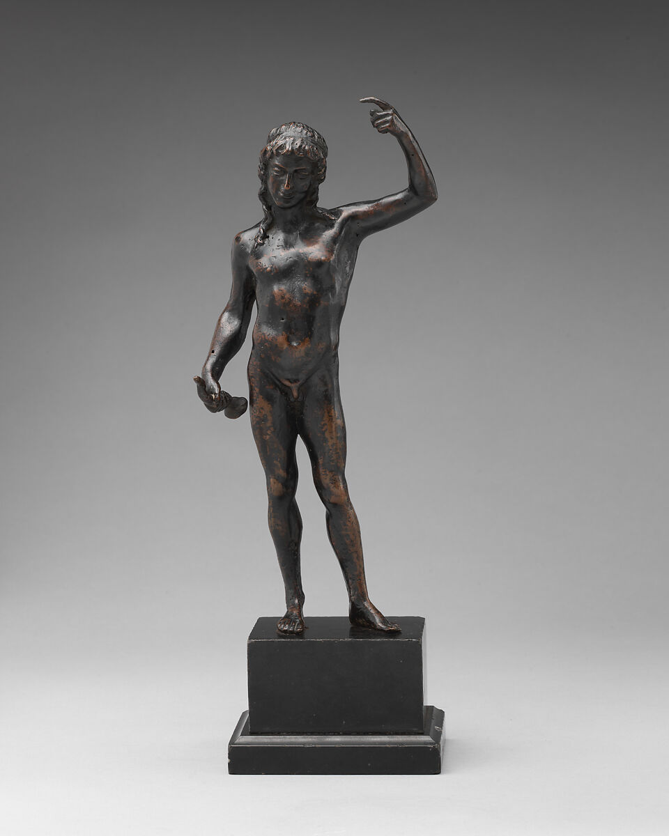 Nude youth with a horn, Bronze, Italian 