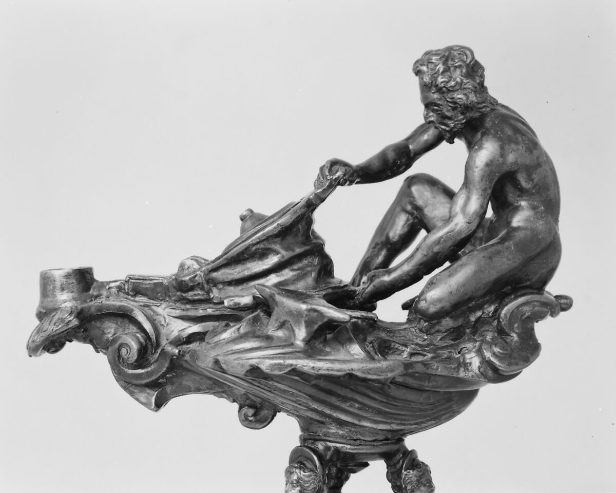 Sixteenth-century-style oil lamp in a stand, After an original by Leone Leoni (Italian, Menaggio ca. 1509–1590 Milan), Bronze, Italian, Rome