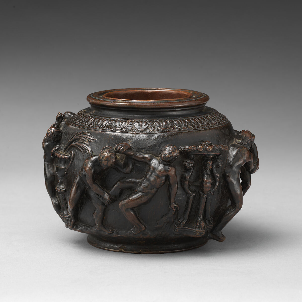 Vase with scenes of wrestling, Bronze, possibly Italian
