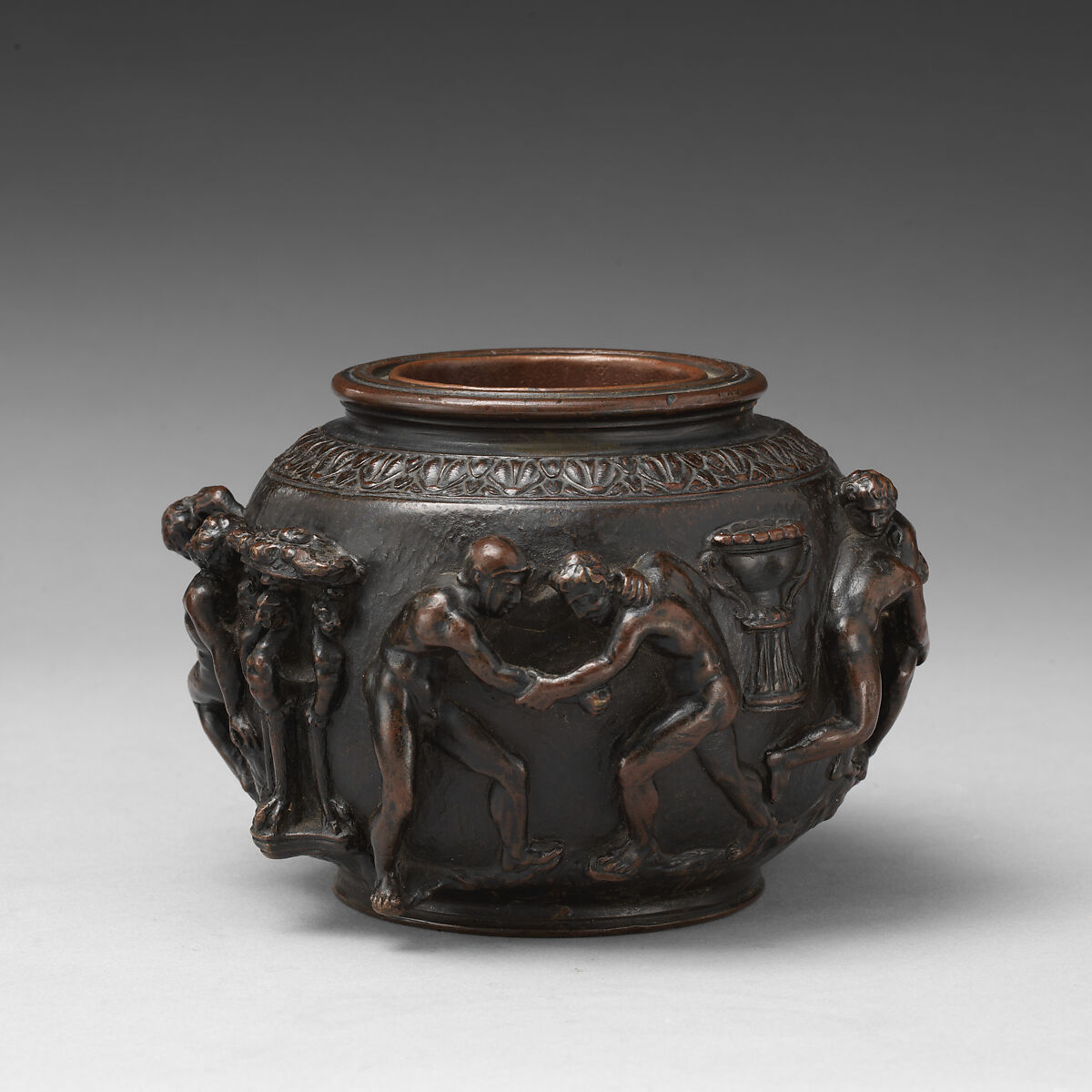 Vase with scenes of wrestling, Bronze, possibly Italian 