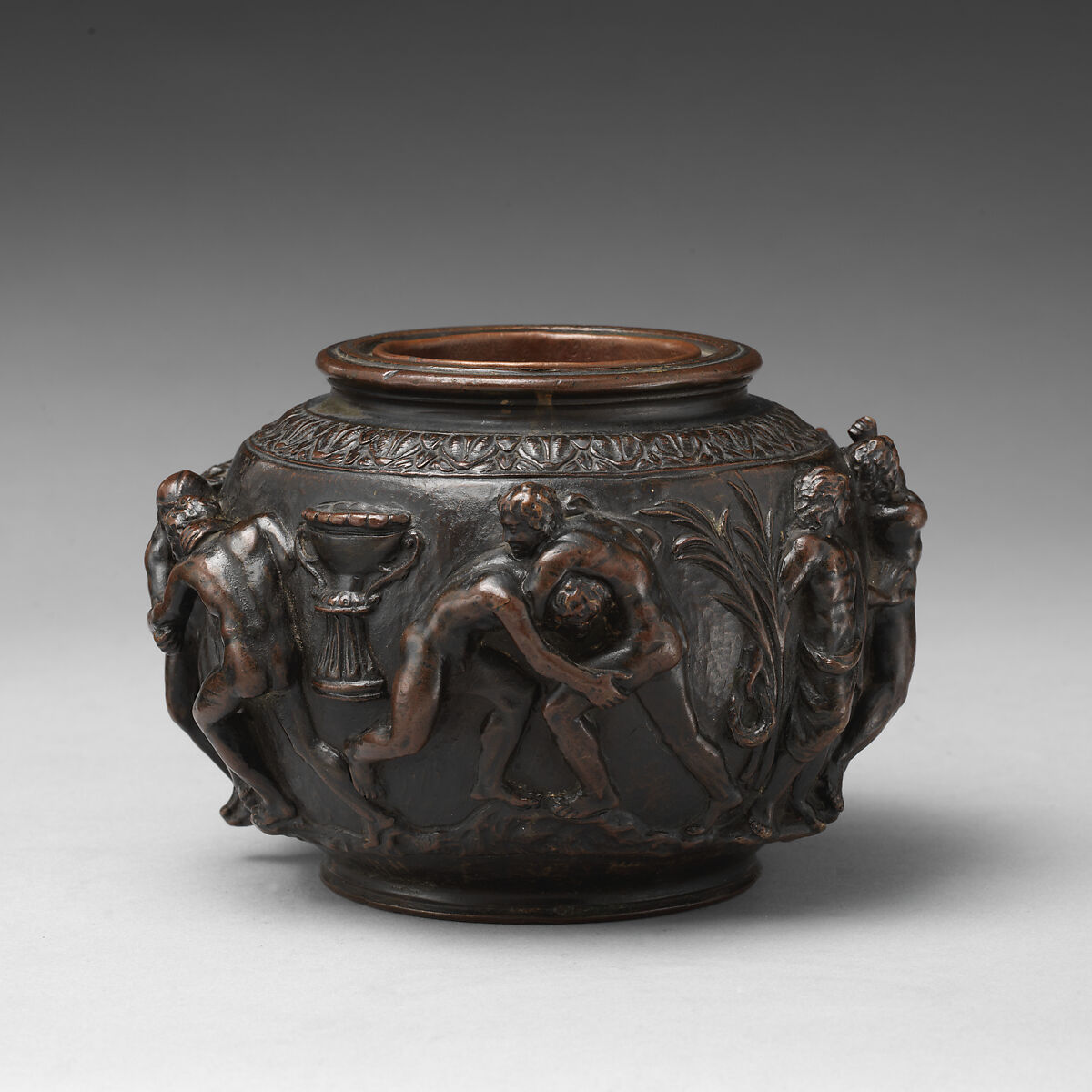 Vase with scenes of wrestling, Bronze, possibly Italian