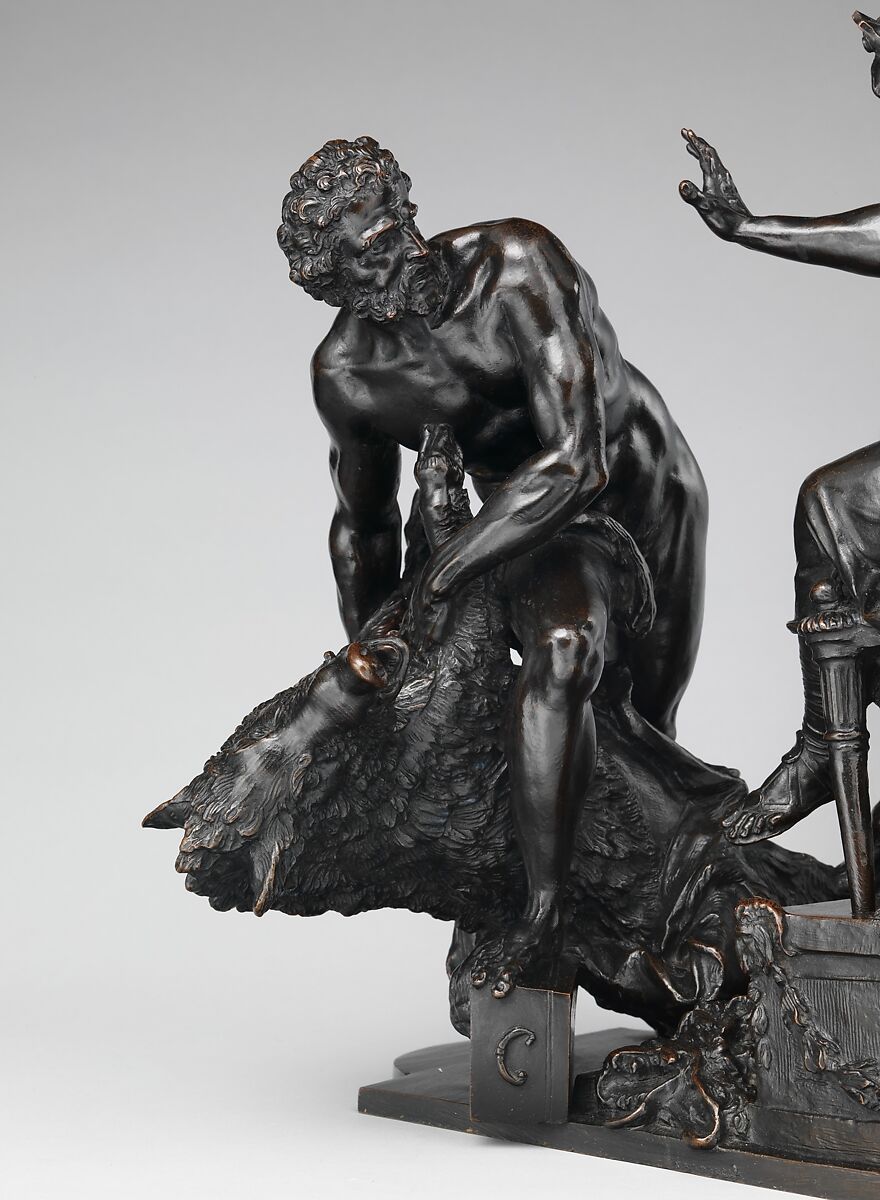 Hercules Delivering the Erymanthean Boar to Eurystheus, François Lespingola (French, 1644–1705), Bronze, French, probably Paris