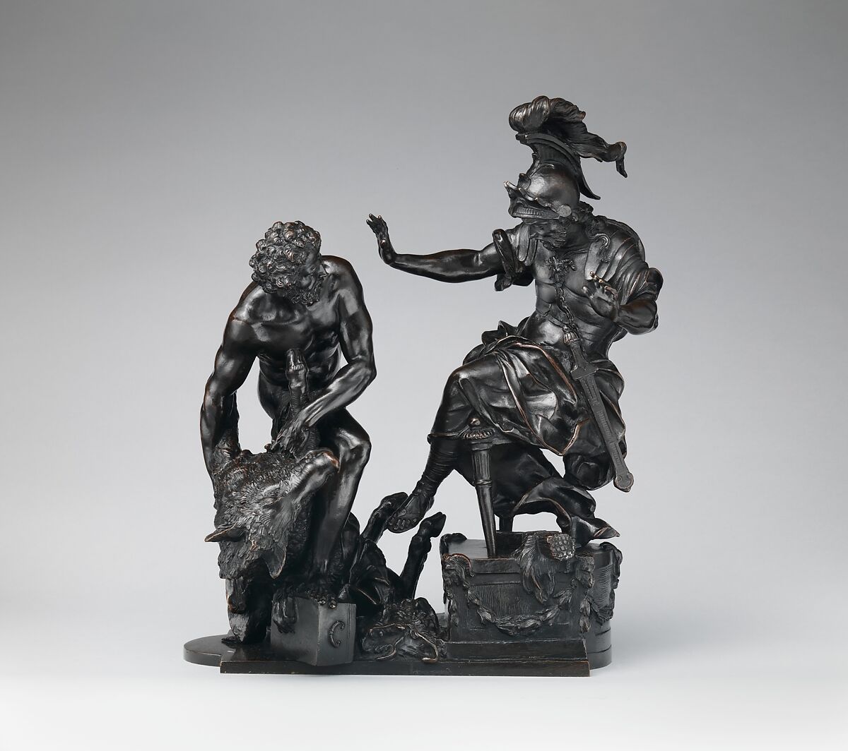 Hercules Delivering the Erymanthean Boar to Eurystheus, François Lespingola (French, 1644–1705), Bronze, French, probably Paris 