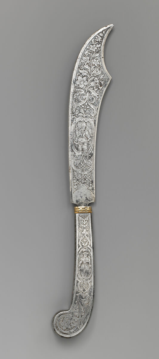 Letter opener with engraved figures, Steel, European 