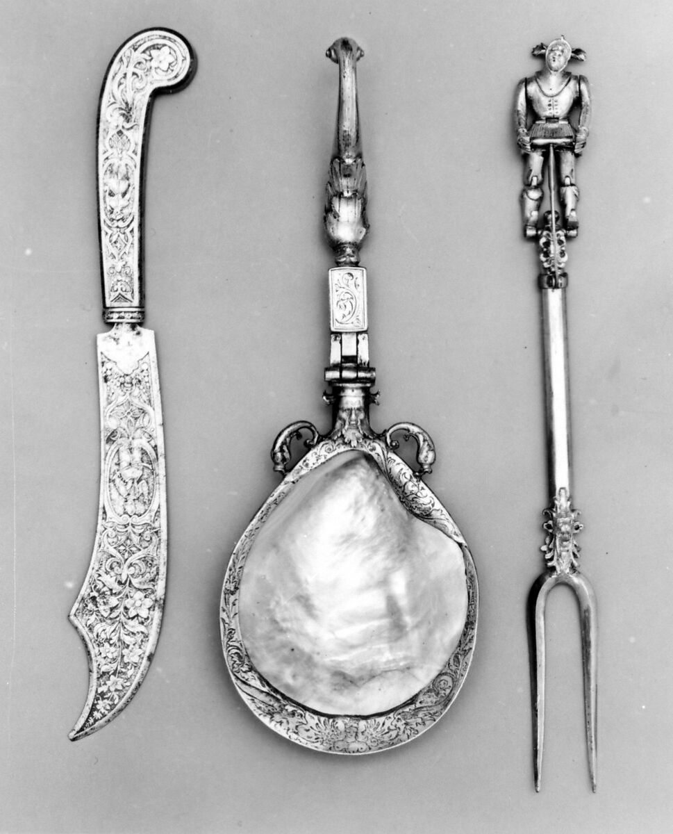 Folding spoon, Mother-of-pearl, gilt metal, Flemish, Antwerp