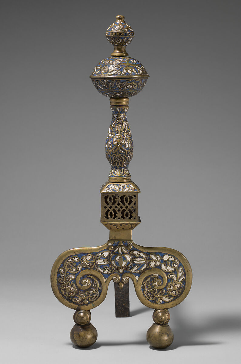 Pair of andirons, Enamel on brass, British, Surrey