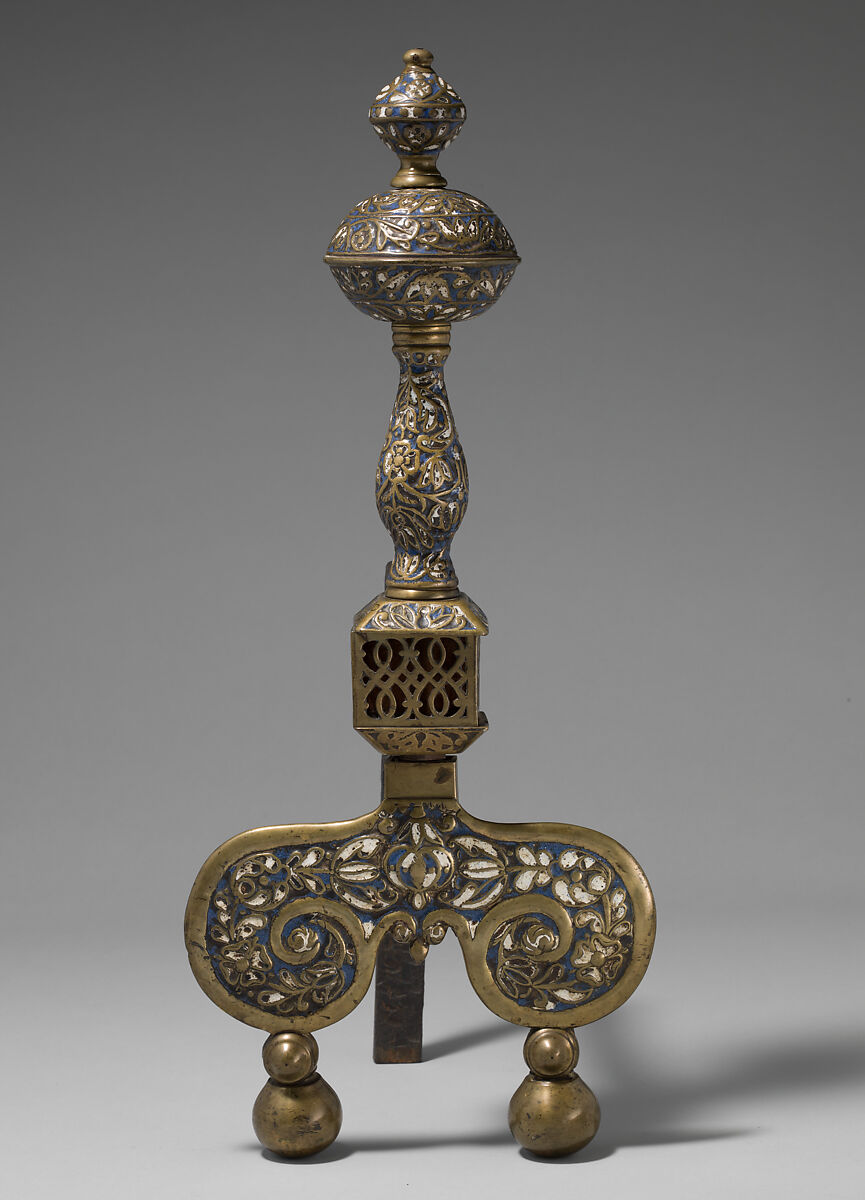 Pair of andirons, Enamel on brass, British, Surrey