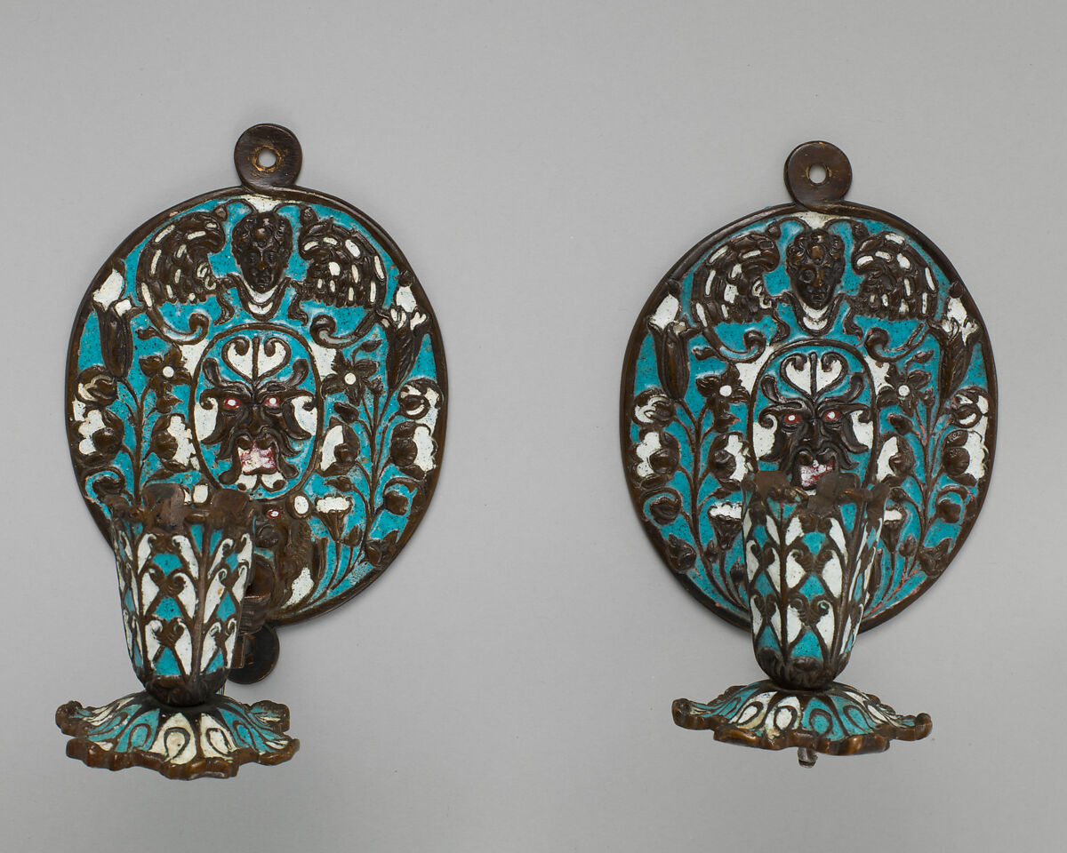 Pair of sconces, Enamel on brass, British, Surrey 