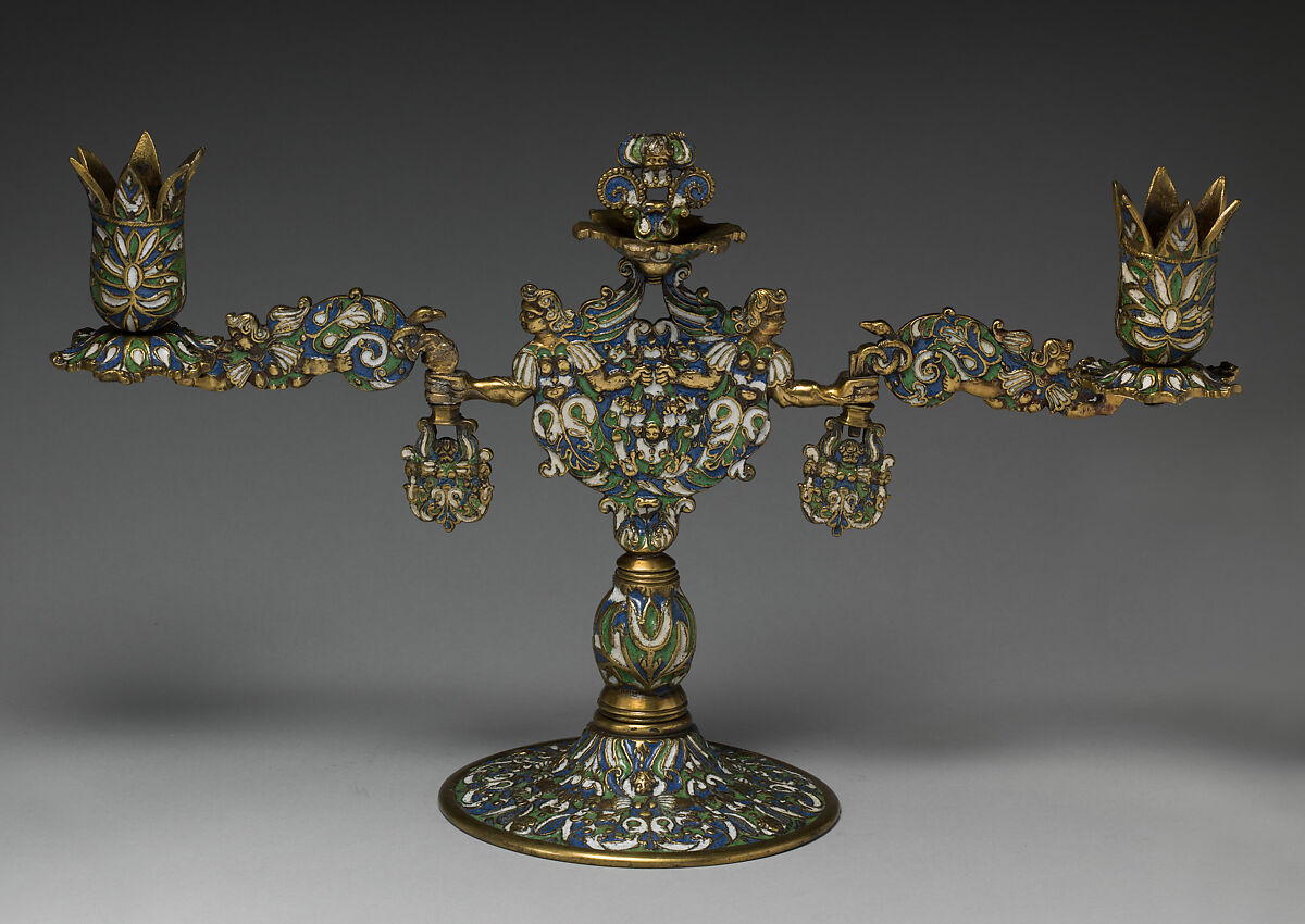 Candelabrum, Enamel on brass, British, Surrey