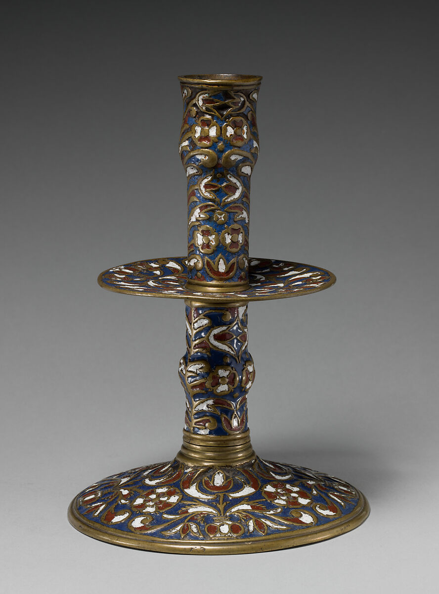 Pair of candlesticks, Enamel on brass, British, Surrey