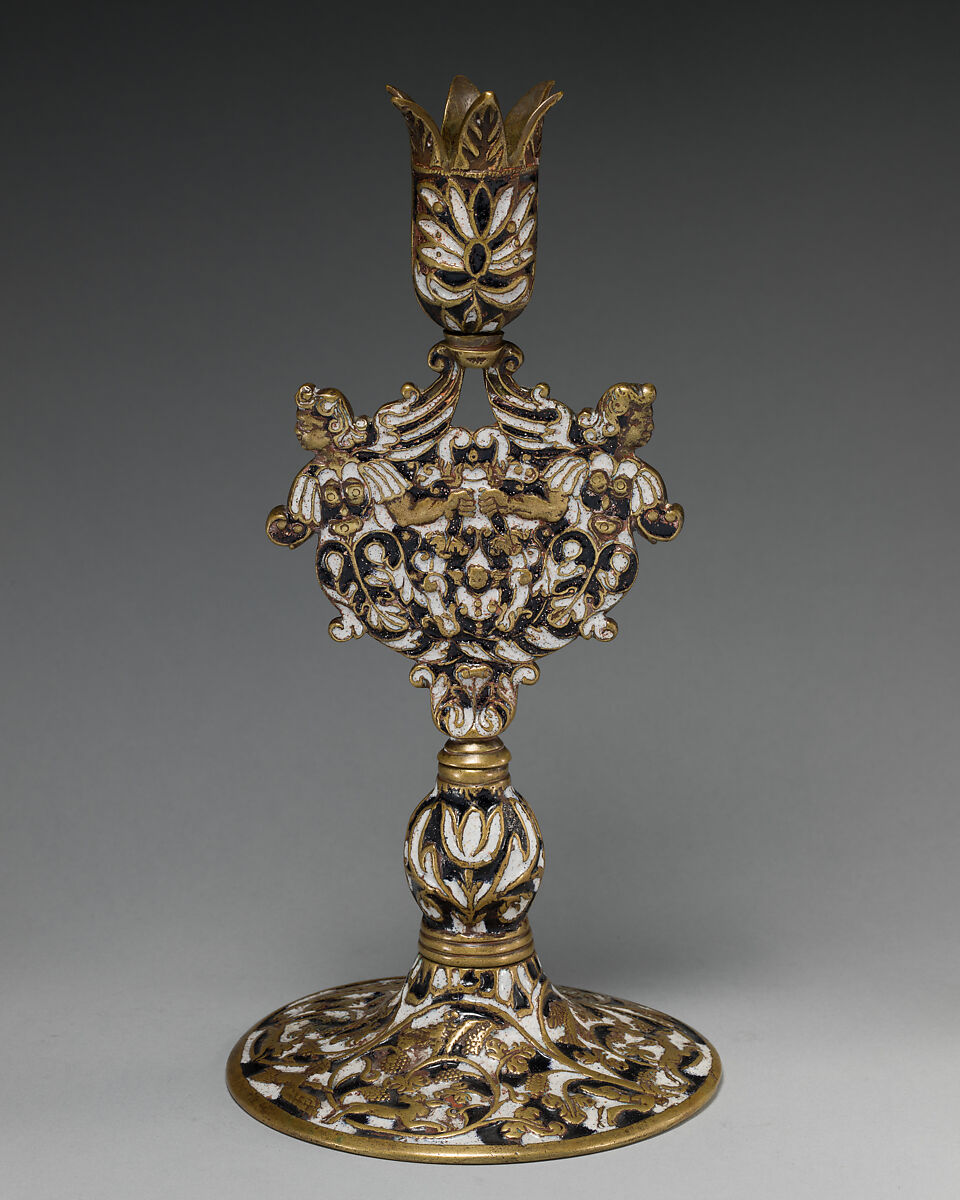 Candlestick, Enamel on brass, British, Surrey 