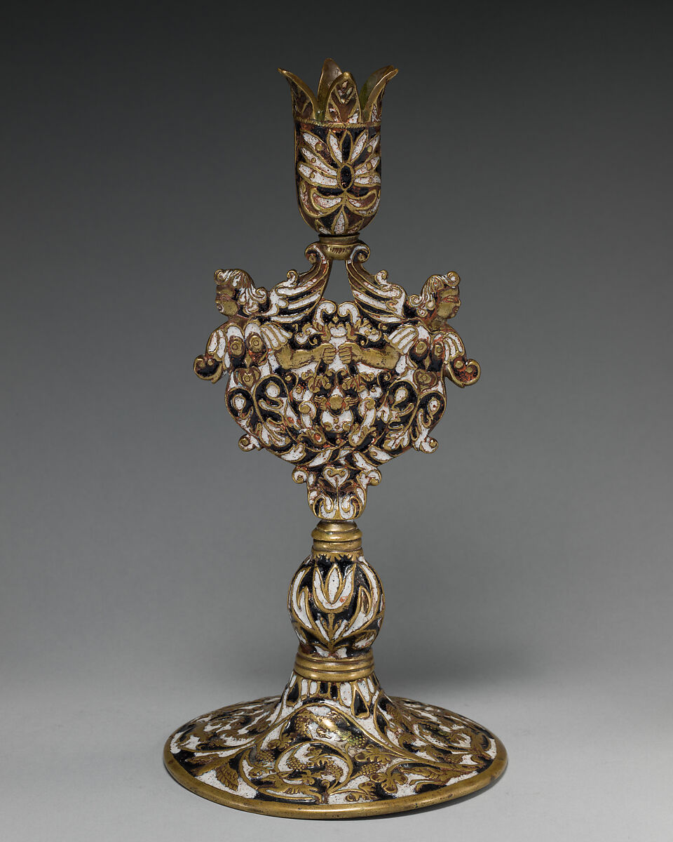 Candlestick, Enamel on brass, British, Surrey