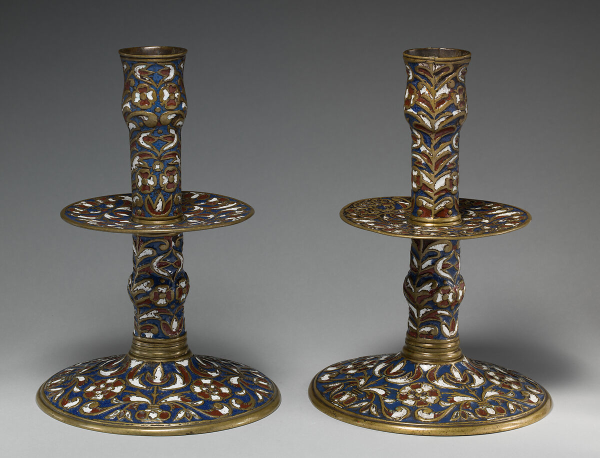 Candlestick, Enamel on brass, British, Surrey