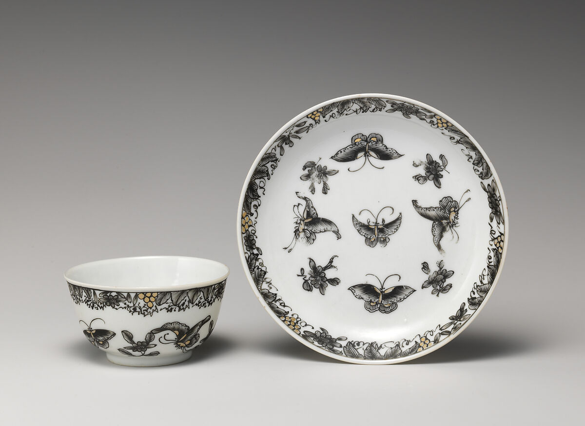 Waste bowl and saucer, Worcester factory (British, 1751–2008), Soft-paste porcelain, British, Worcester 
