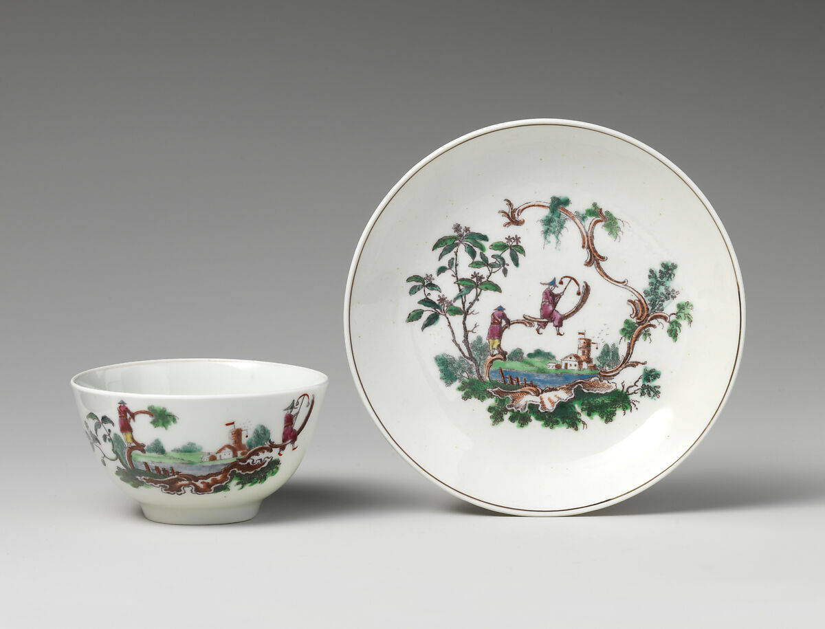 Cup and saucer, Worcester factory (British, 1751–2008), Soft-paste porcelain, British, Worcester 