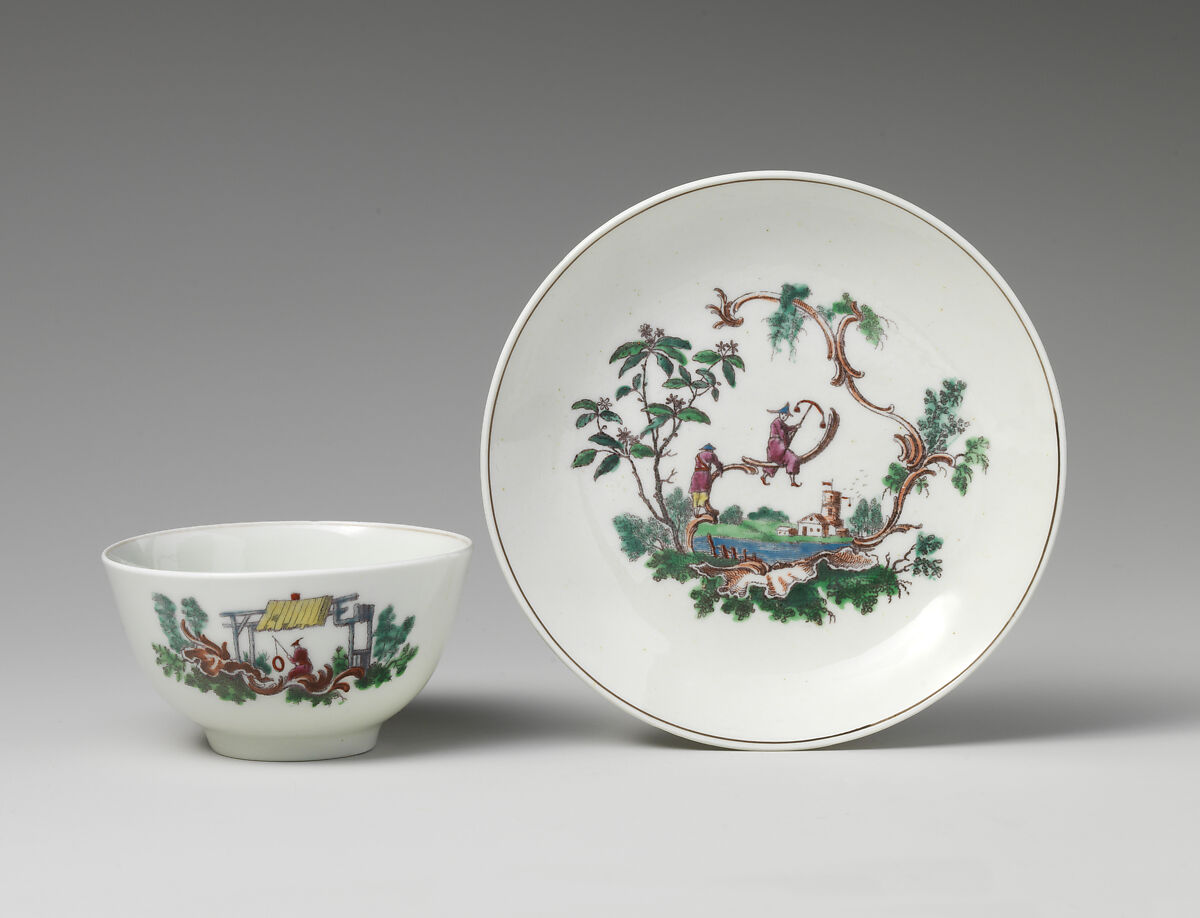 Cup and saucer, Worcester factory (British, 1751–2008), Soft-paste porcelain, British, Worcester
