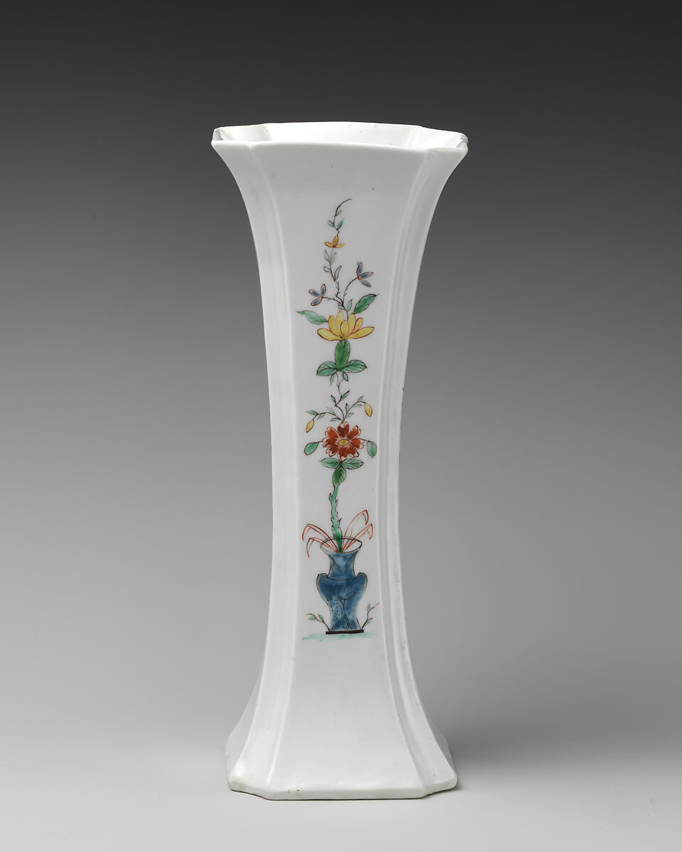 Garniture of three vases, Soft-paste porcelain decorated in polychrome enamels, British, Worcester