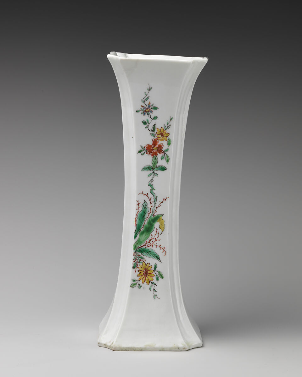 Garniture of three vases, Soft-paste porcelain decorated in polychrome enamels, British, Worcester