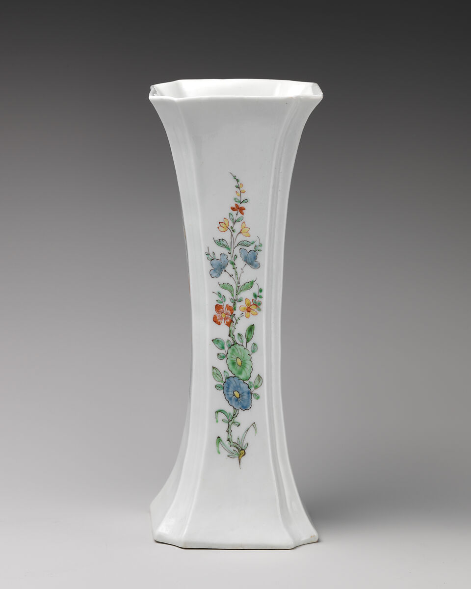 Garniture of three vases, Soft-paste porcelain decorated in polychrome enamels, British, Worcester