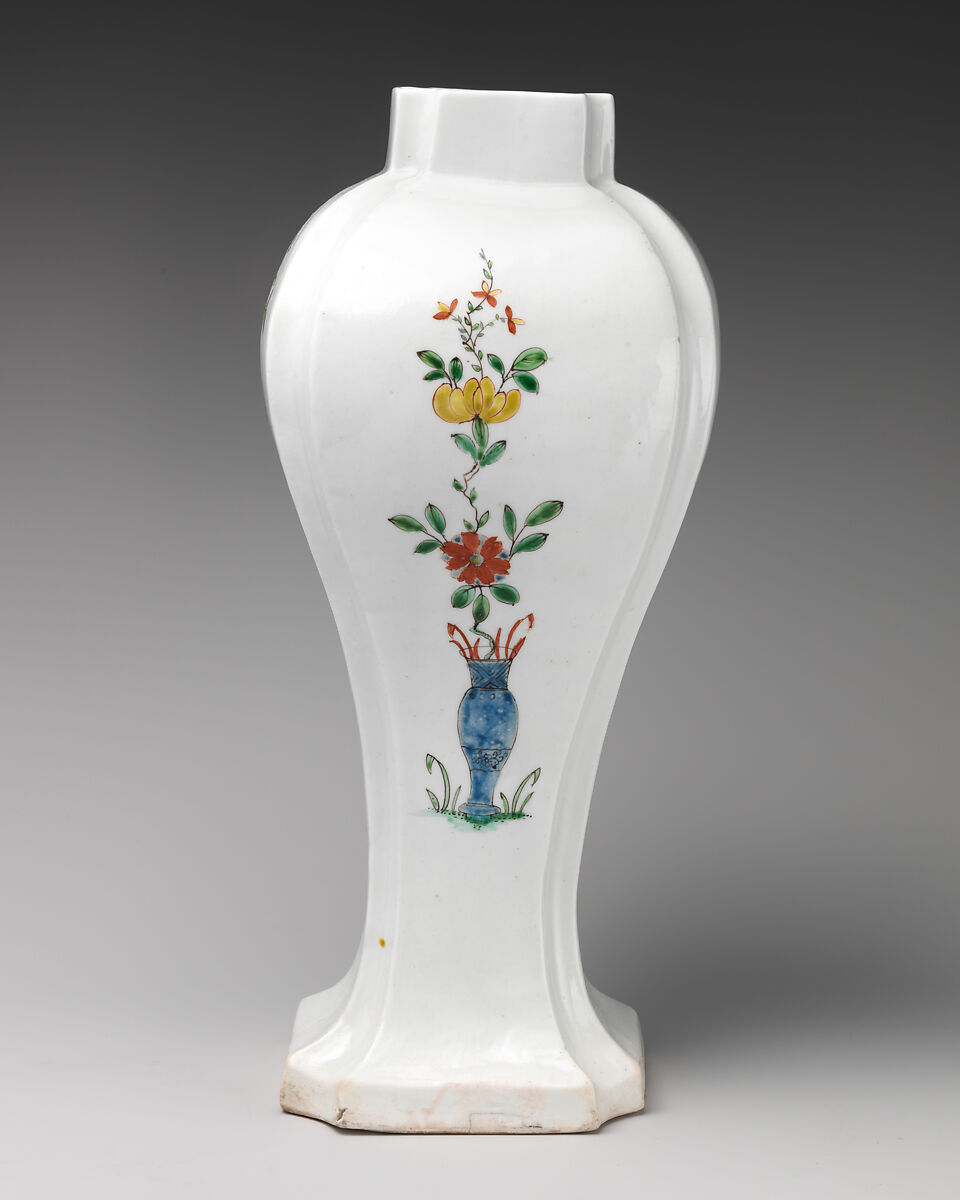 Garniture of three vases, Soft-paste porcelain decorated in polychrome enamels, British, Worcester