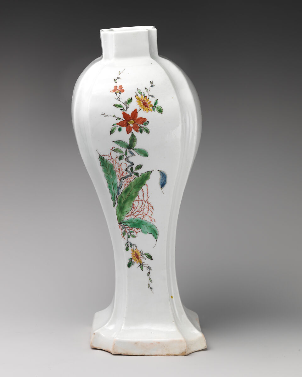 Garniture of three vases, Soft-paste porcelain decorated in polychrome enamels, British, Worcester