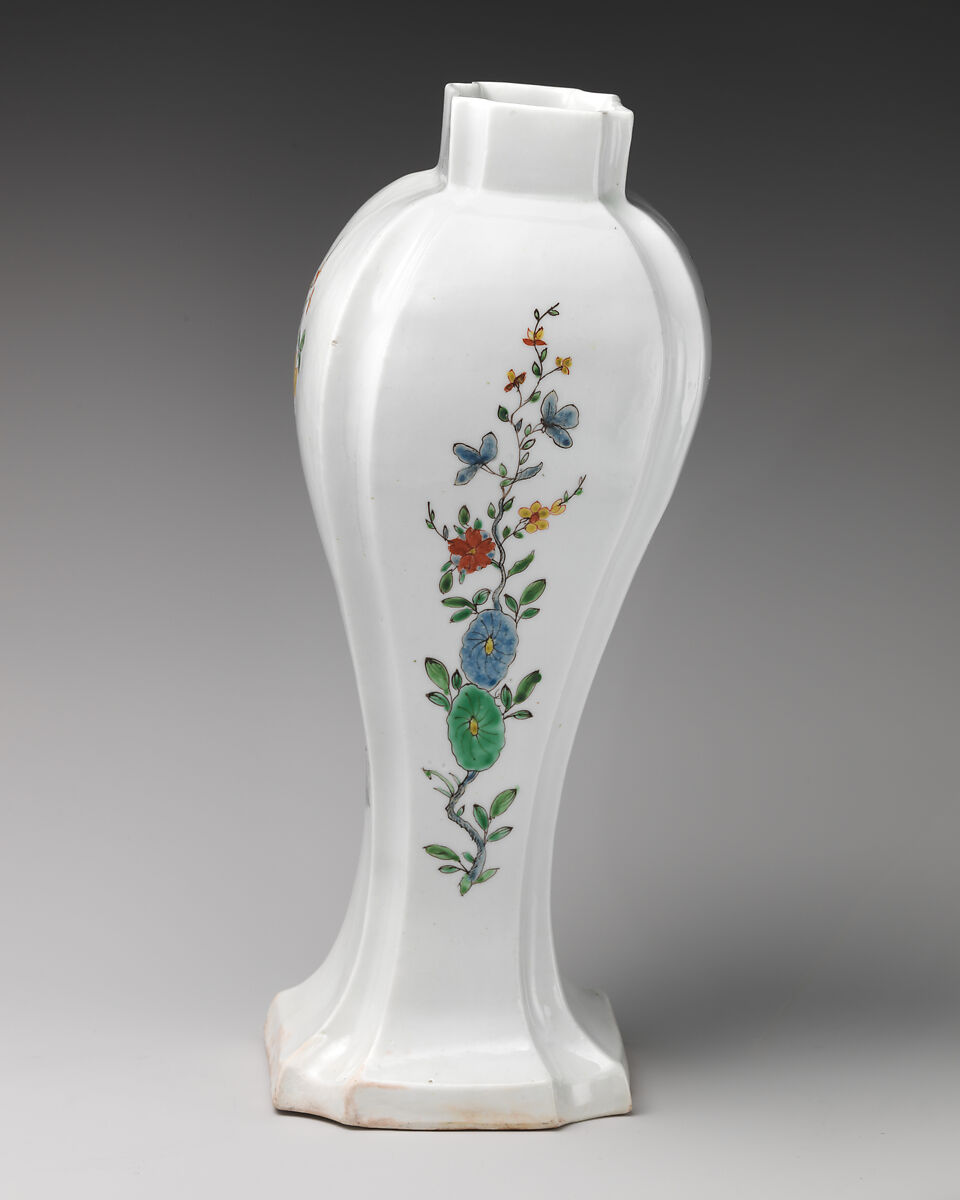 Garniture of three vases, Soft-paste porcelain decorated in polychrome enamels, British, Worcester