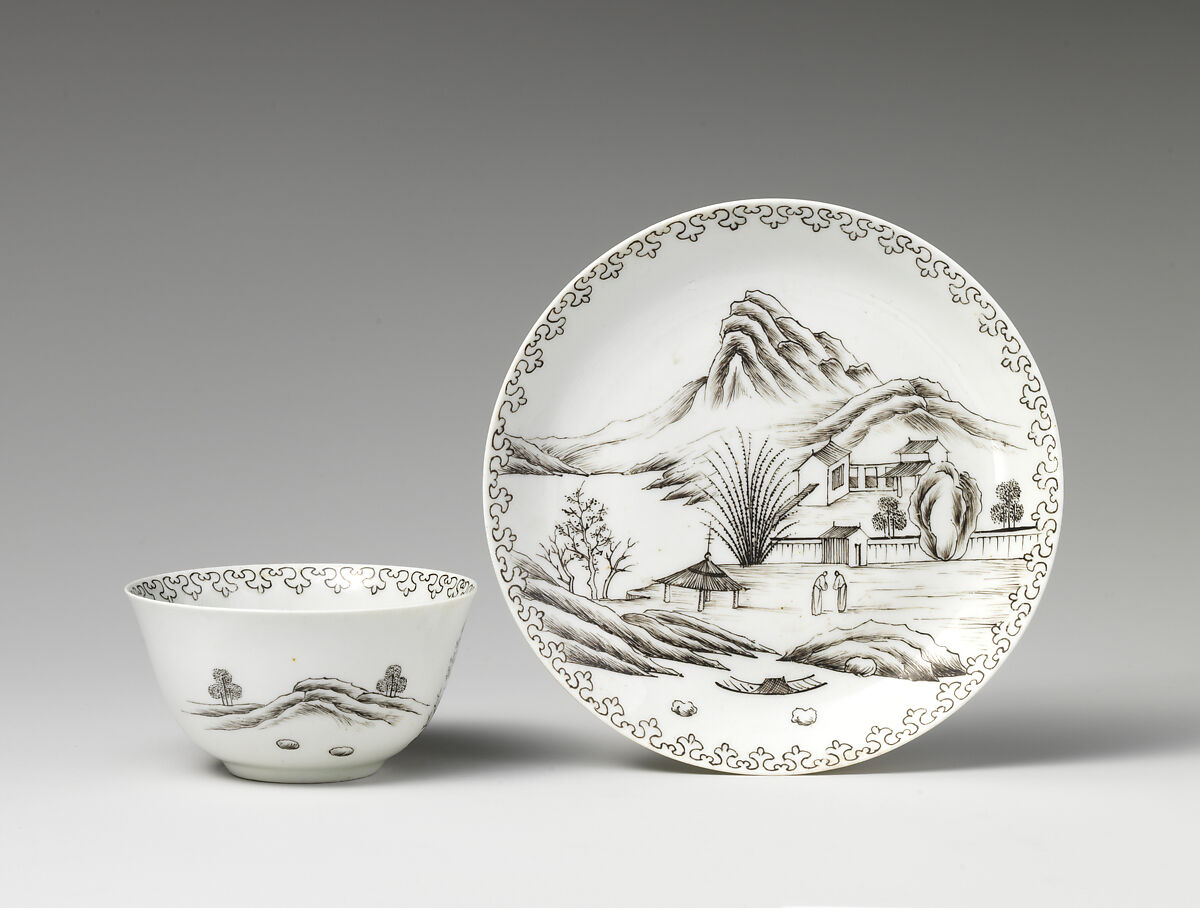 Teabowl and saucer, Soft-paste porcelain, British
