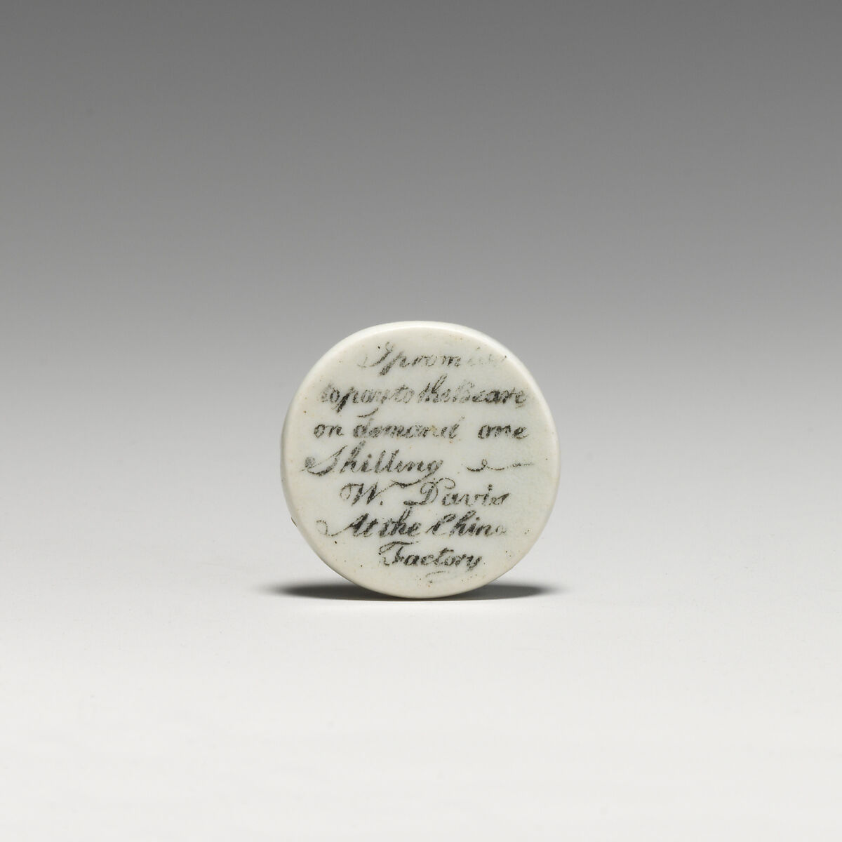 Token money, Worcester factory (British, 1751–2008), Soft-paste porcelain, British, Worcester 