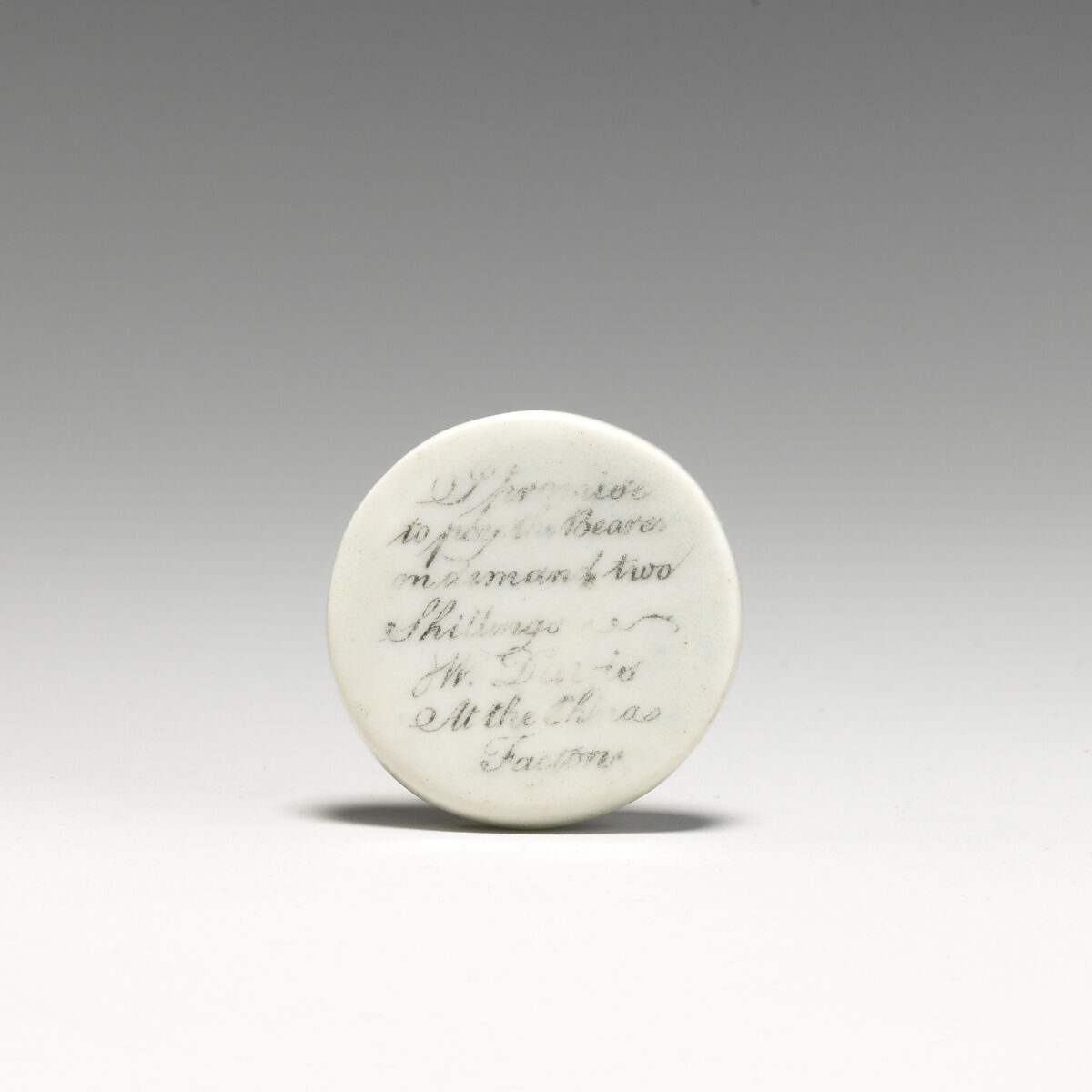 Token money, Worcester factory (British, 1751–2008), Soft-paste porcelain, British, Worcester 