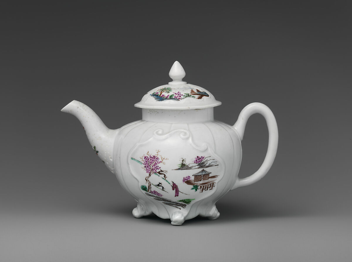 Teapot, Worcester factory  British, Soft-paste porcelain decorated in 
polychrome enamels, British, Worcester
