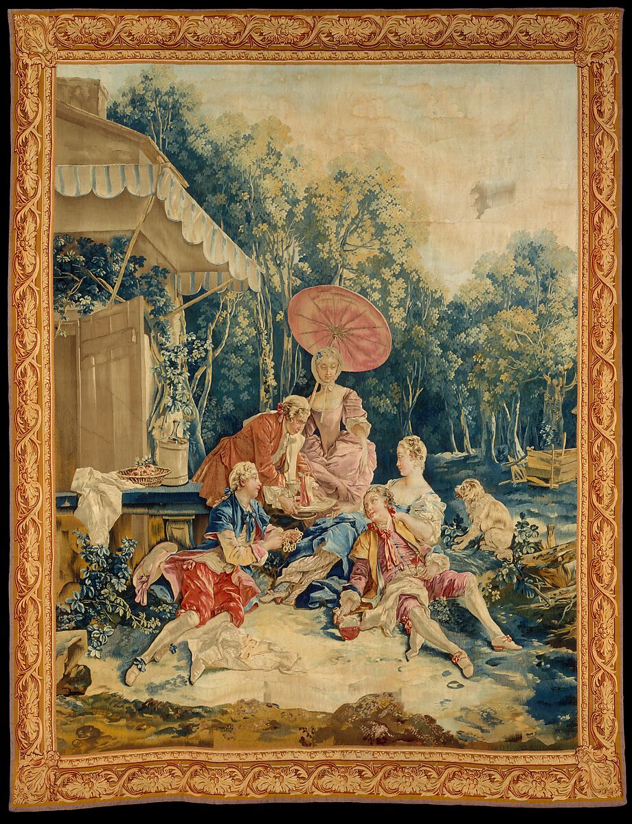 The Collation from a set of the Italian Village Scenes, François Boucher  French, Wool, silk (21-23 warps per inch, 8-9 per cm.), French, Beauvais