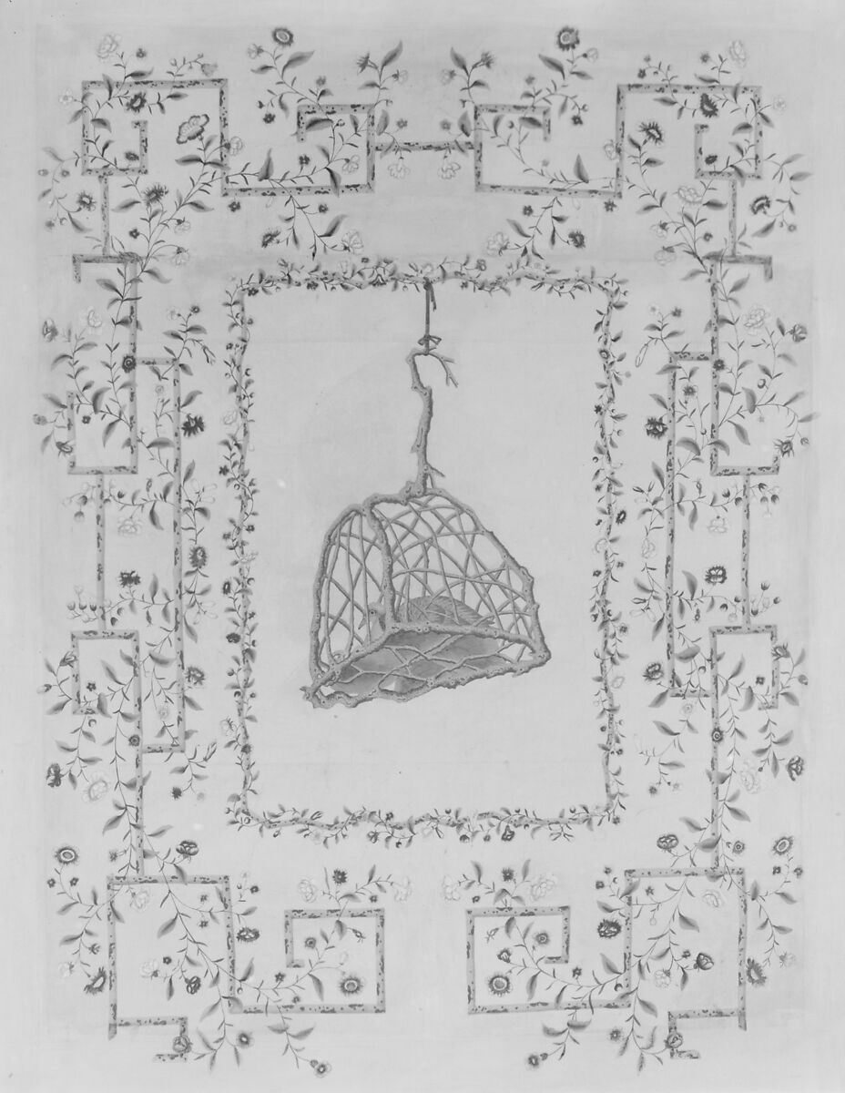 Set of six wall panels, Painted paper on canvas, Chinese, for European market