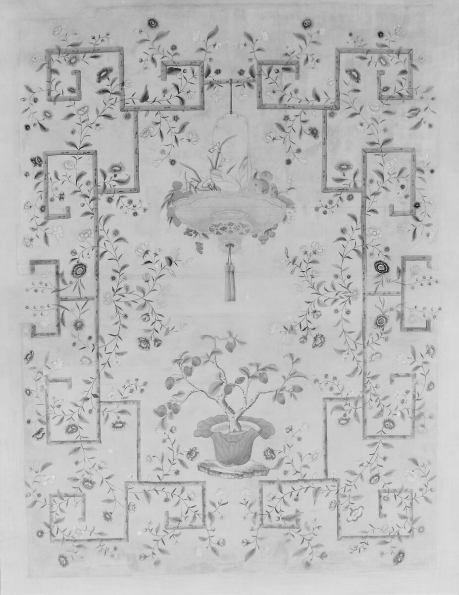 Set of six wall panels, Painted paper on canvas, Chinese, for European market