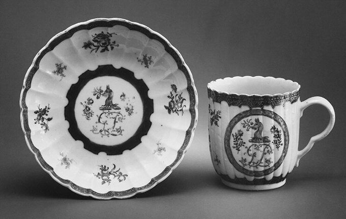 Cup and saucer, Hard-paste porcelain, Chinese, for British market