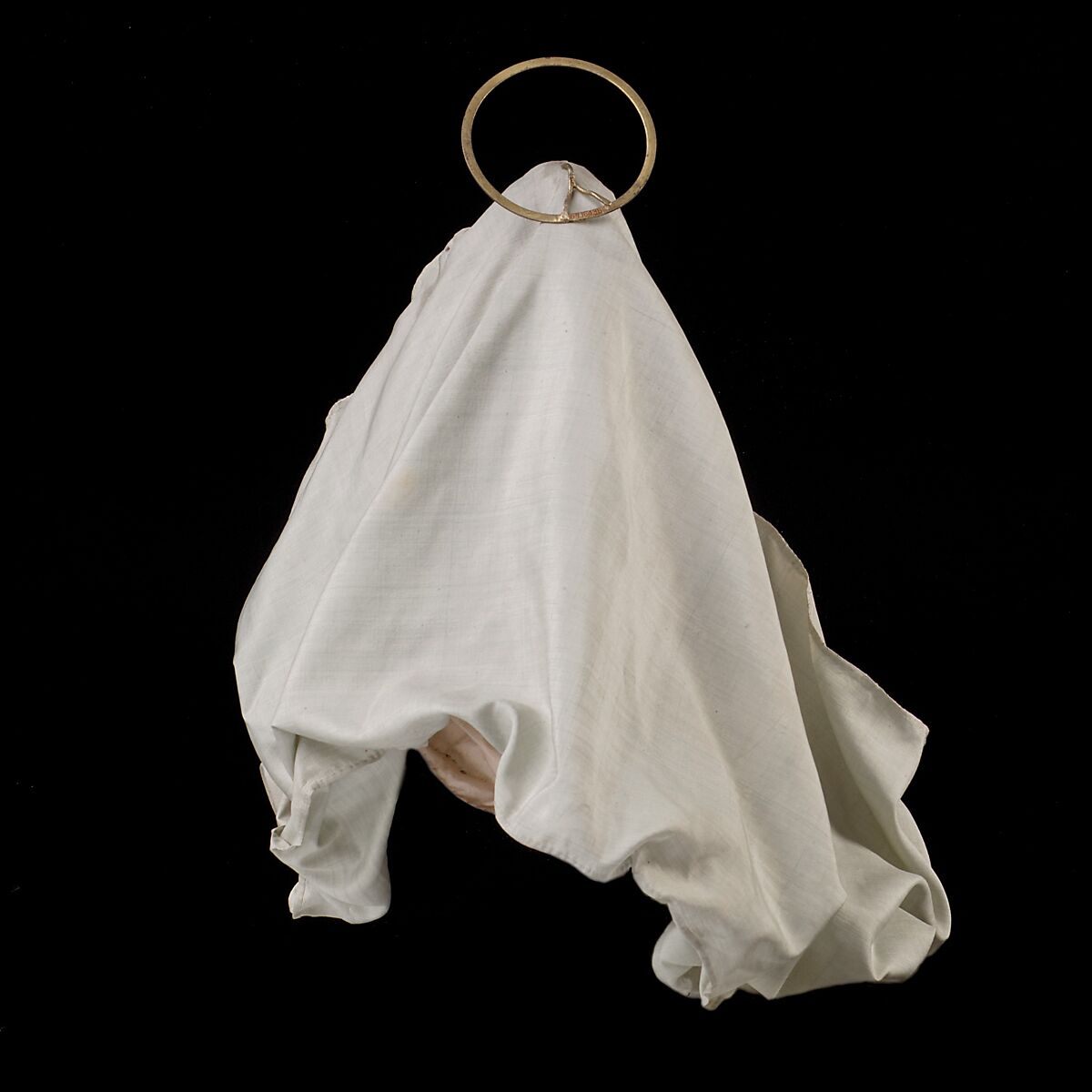 Virgin, Attributed to Salvatore di Franco (active 18th century), Polychromed terracotta head and wooden limbs; body of wire wrapped in tow; silver-gilt halo; silk and linen garments, Italian, Naples