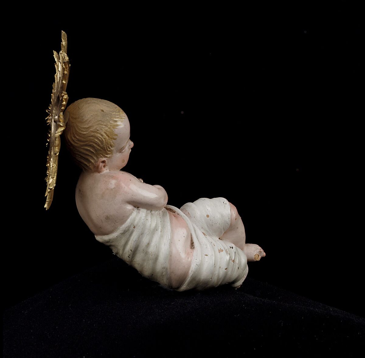 Infant Jesus, Attributed to Giuseppe Sanmartino (Italian, 1720–1793), Polychromed terracotta, charred wood and rope, silver-gilt halo, Italian, Naples
